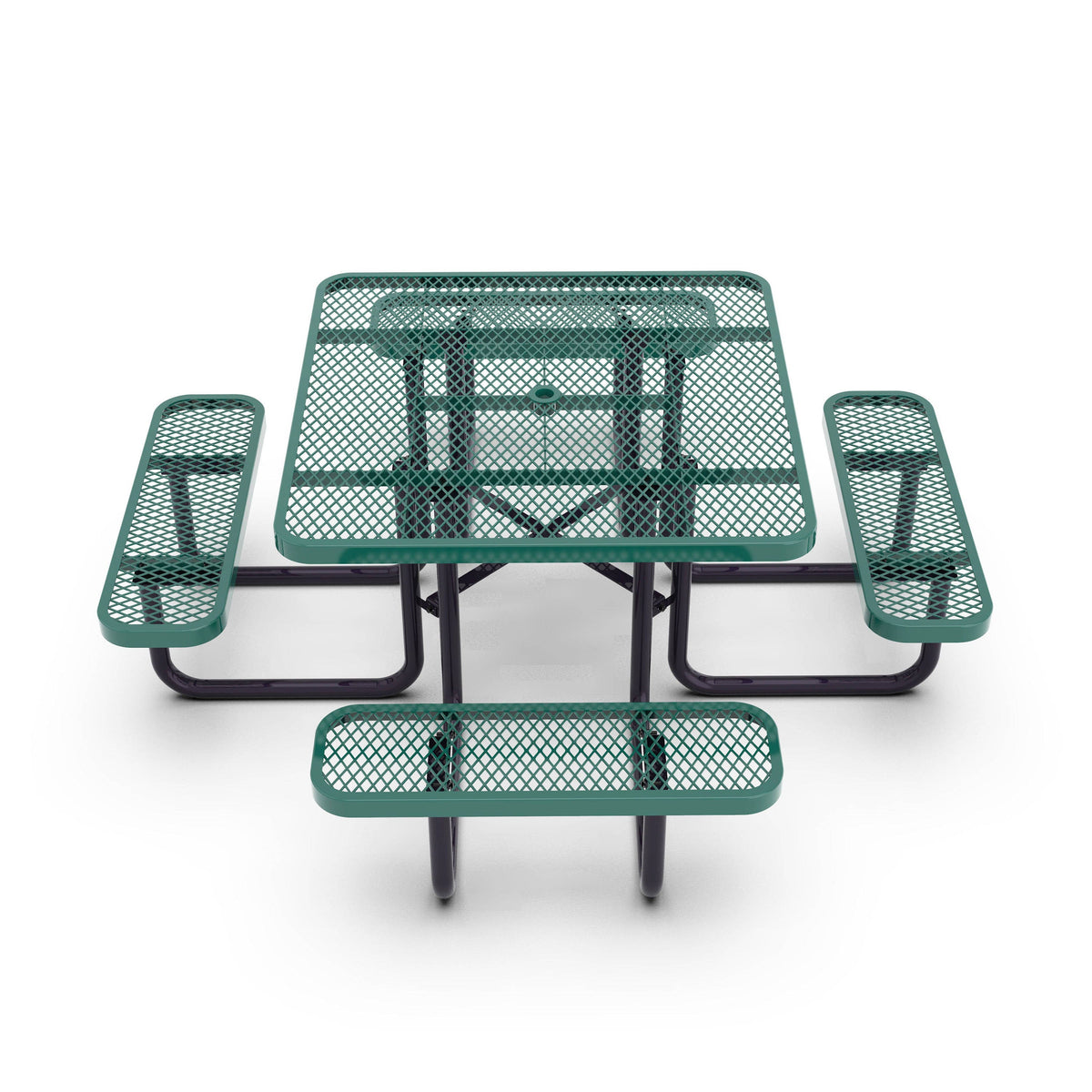 Flash Furniture SLF-EMS46-H60L-GN-GG Commercial 46 Inch Square Expanded Mesh Metal Picnic Table with Anchors - Green - View 11
