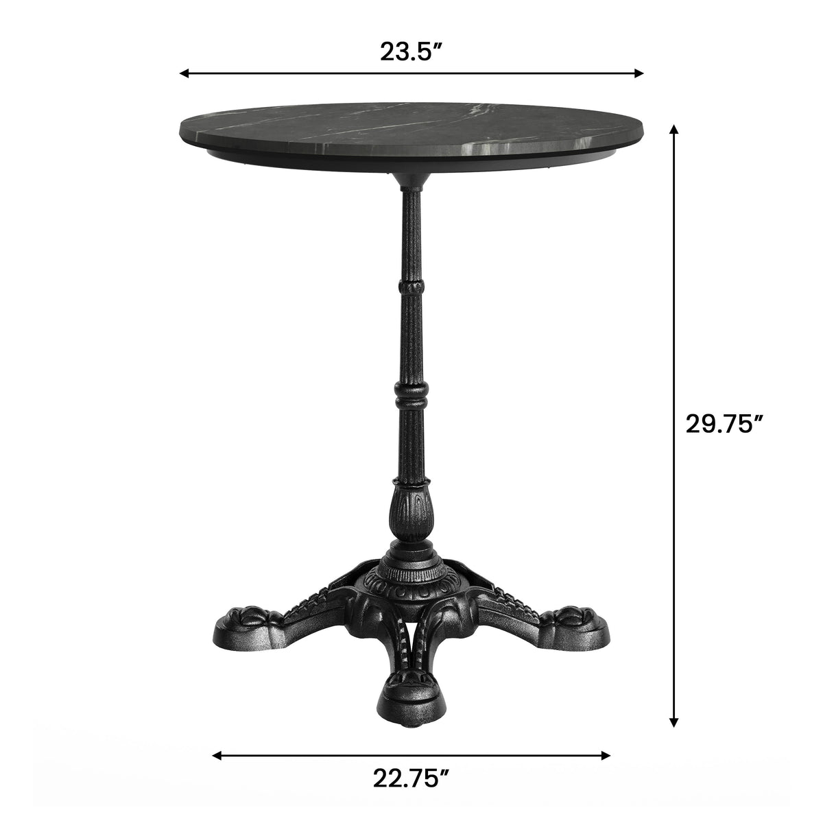 Flash Furniture ST-RD24-BKMAR-SDAT2222-GG Commercial All-Weather 24" Black Faux Marble HPL Tabletop with Black Bistro Base - View 4