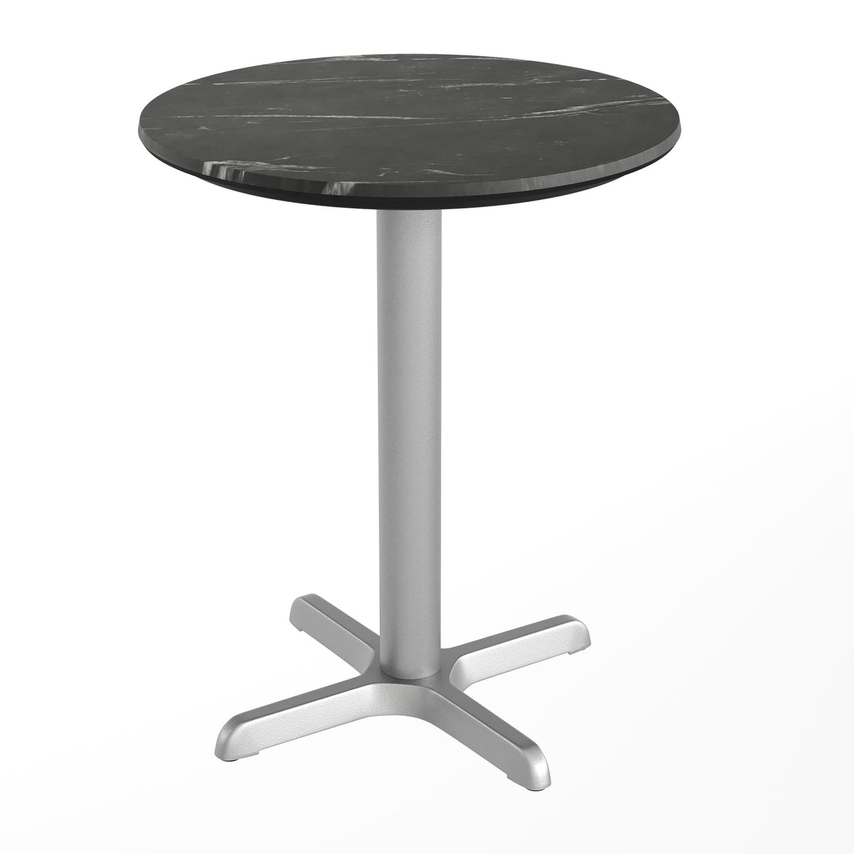 Flash Furniture ST-RD24-BKMAR-T2222S-GG Commercial All-Weather 24" Black Faux Marble HPL Tabletop with Silver X Base - Main view