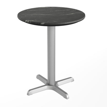 Flash Furniture ST-RD24-BKMAR-T2222S-GG Commercial All-Weather 24" Black Faux Marble HPL Tabletop with Silver X Base - Main view