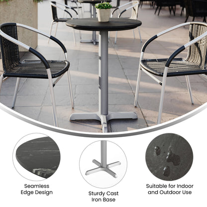 Flash Furniture ST-RD24-BKMAR-T2222S-GG Commercial All-Weather 24" Black Faux Marble HPL Tabletop with Silver X Base - View 2