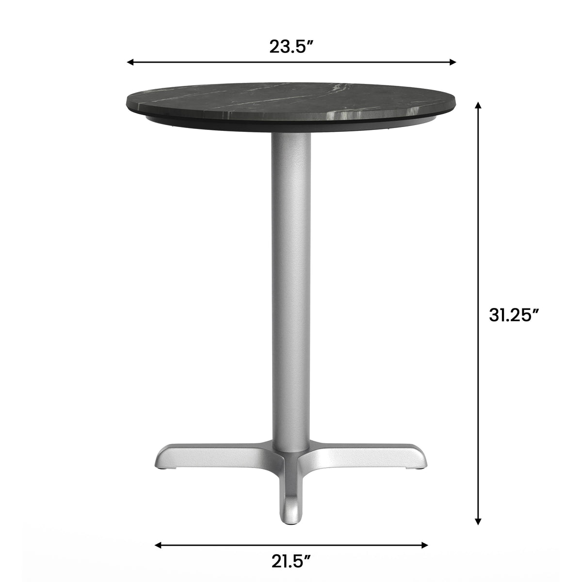 Flash Furniture ST-RD24-BKMAR-T2222S-GG Commercial All-Weather 24" Black Faux Marble HPL Tabletop with Silver X Base - View 4