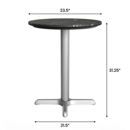 Flash Furniture ST-RD24-BKMAR-T2222S-GG Commercial All-Weather 24" Black Faux Marble HPL Tabletop with Silver X Base - View 4