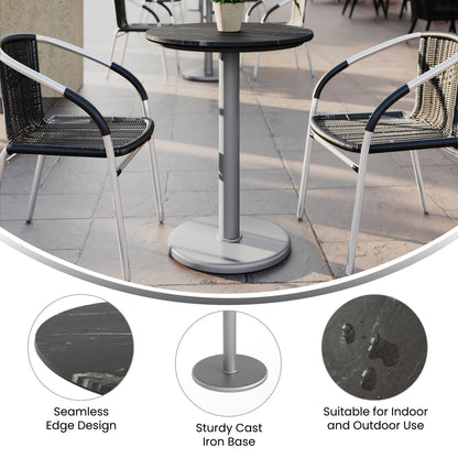 Flash Furniture ST-RD24-BKMAR-TR18S-GG Commercial All-Weather 24" Black Faux Marble HPL Tabletop with Silver RD Base - View 2