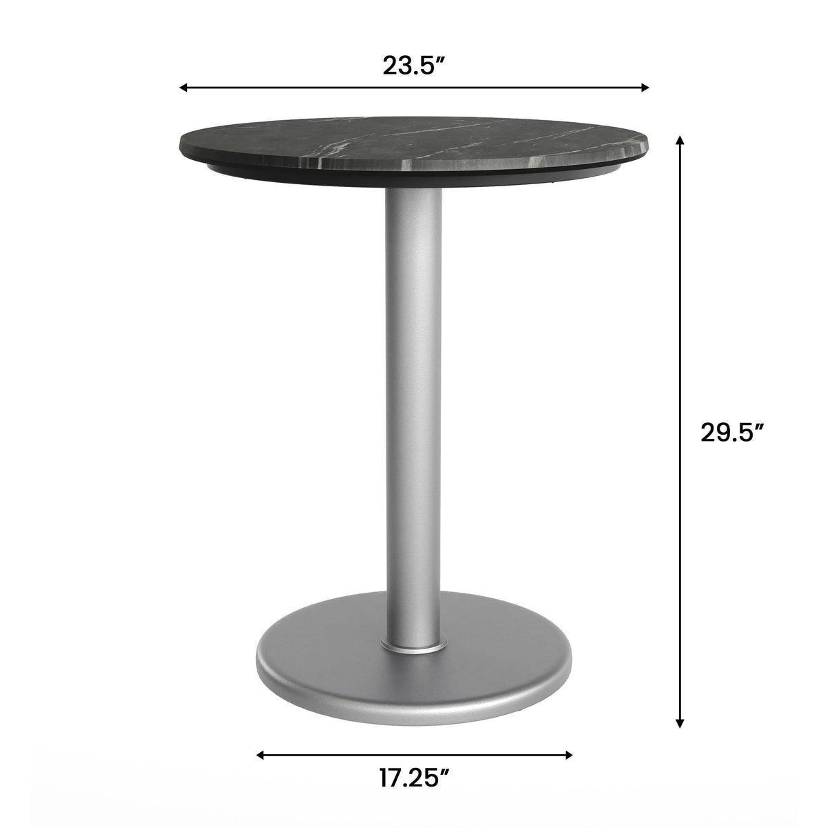 Flash Furniture ST-RD24-BKMAR-TR18S-GG Commercial All-Weather 24" Black Faux Marble HPL Tabletop with Silver RD Base - View 4