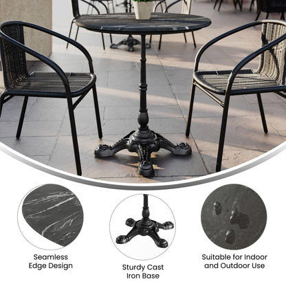 Flash Furniture ST-RD31-BKMAR-SDAT2222-GG Commercial All-Weather 31.25" Black Faux Marble HPL Tabletop-Black Bistro Base - View 2