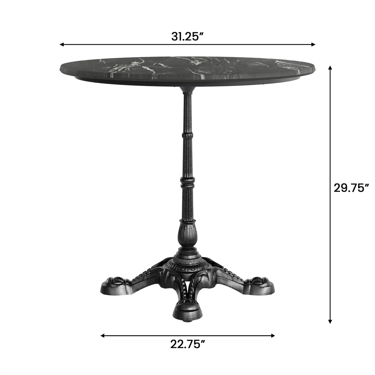 Flash Furniture ST-RD31-BKMAR-SDAT2222-GG Commercial All-Weather 31.25" Black Faux Marble HPL Tabletop-Black Bistro Base - View 4