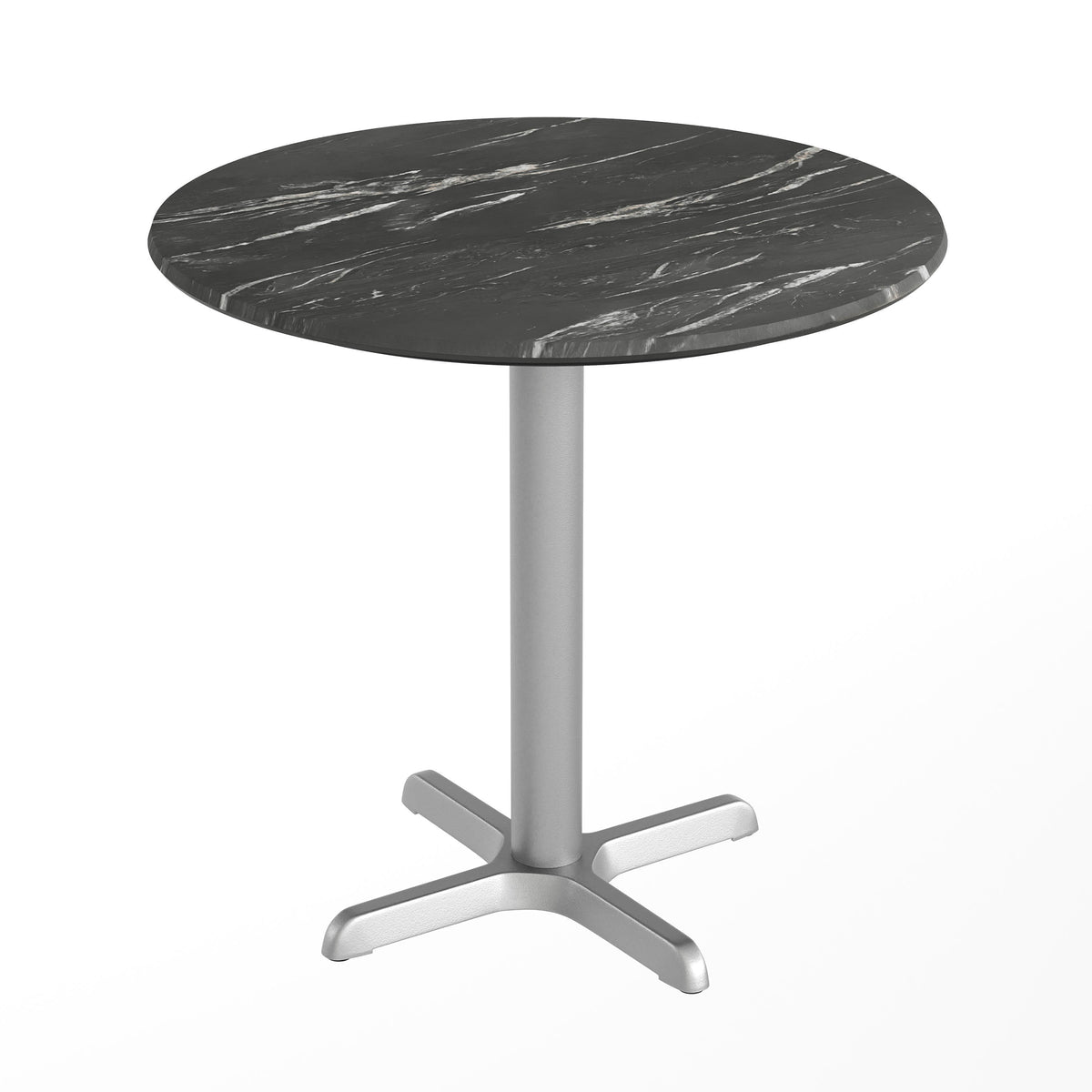 Flash Furniture ST-RD31-BKMAR-T2222S-GG Commercial All-Weather 31.25" Black Faux Marble HPL Tabletop with Silver X Base - Main view