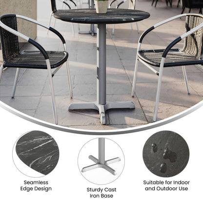 Flash Furniture ST-RD31-BKMAR-T2222S-GG Commercial All-Weather 31.25" Black Faux Marble HPL Tabletop with Silver X Base - View 2