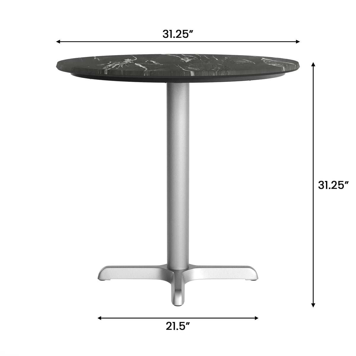 Flash Furniture ST-RD31-BKMAR-T2222S-GG Commercial All-Weather 31.25" Black Faux Marble HPL Tabletop with Silver X Base - View 4