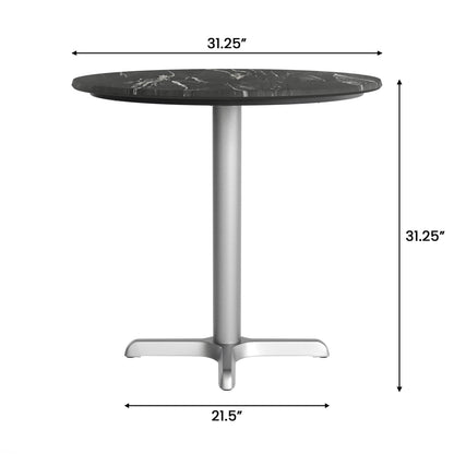 Flash Furniture ST-RD31-BKMAR-T2222S-GG Commercial All-Weather 31.25" Black Faux Marble HPL Tabletop with Silver X Base - View 4