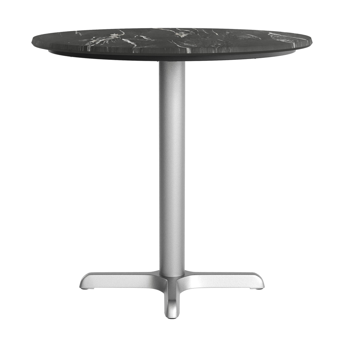Flash Furniture ST-RD31-BKMAR-T2222S-GG Commercial All-Weather 31.25" Black Faux Marble HPL Tabletop with Silver X Base - View 6
