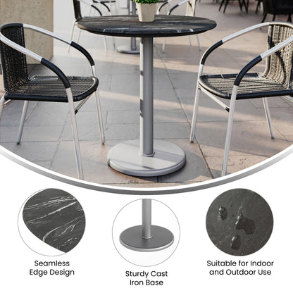 Flash Furniture ST-RD31-BKMAR-TR18S-GG Commercial All-Weather 31.5" Black Faux Marble HPL Tabletop with Silver RD Base - View 2