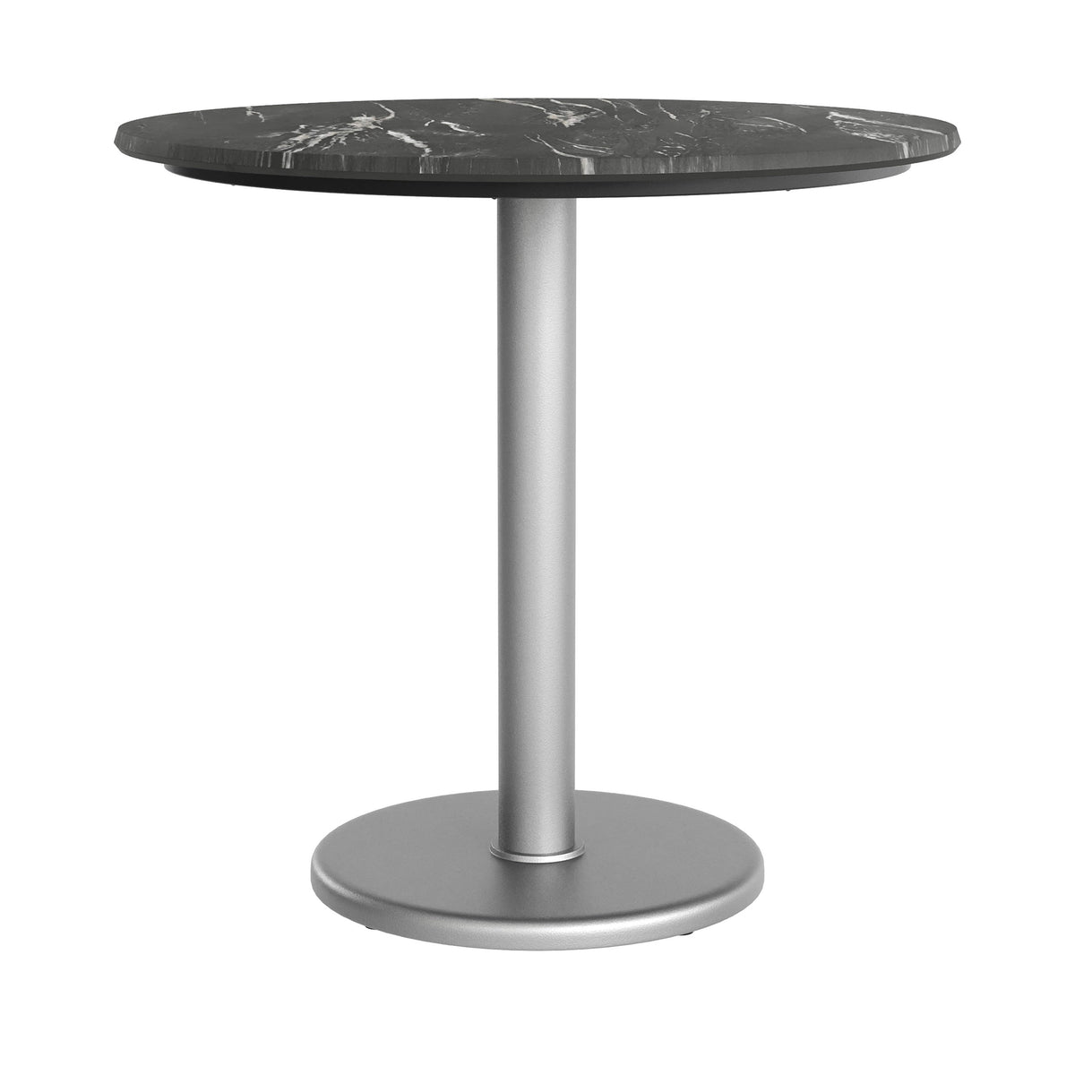 Flash Furniture ST-RD31-BKMAR-TR18S-GG Commercial All-Weather 31.5" Black Faux Marble HPL Tabletop with Silver RD Base - View 6