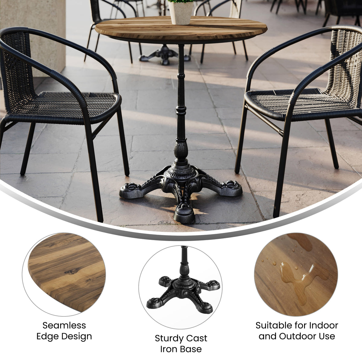 Flash Furniture ST-RD31-NAT-SDAT2222-GG Commercial All-Weather 31.25" Natural HPL Tabletop-Black Bistro Base - View 2