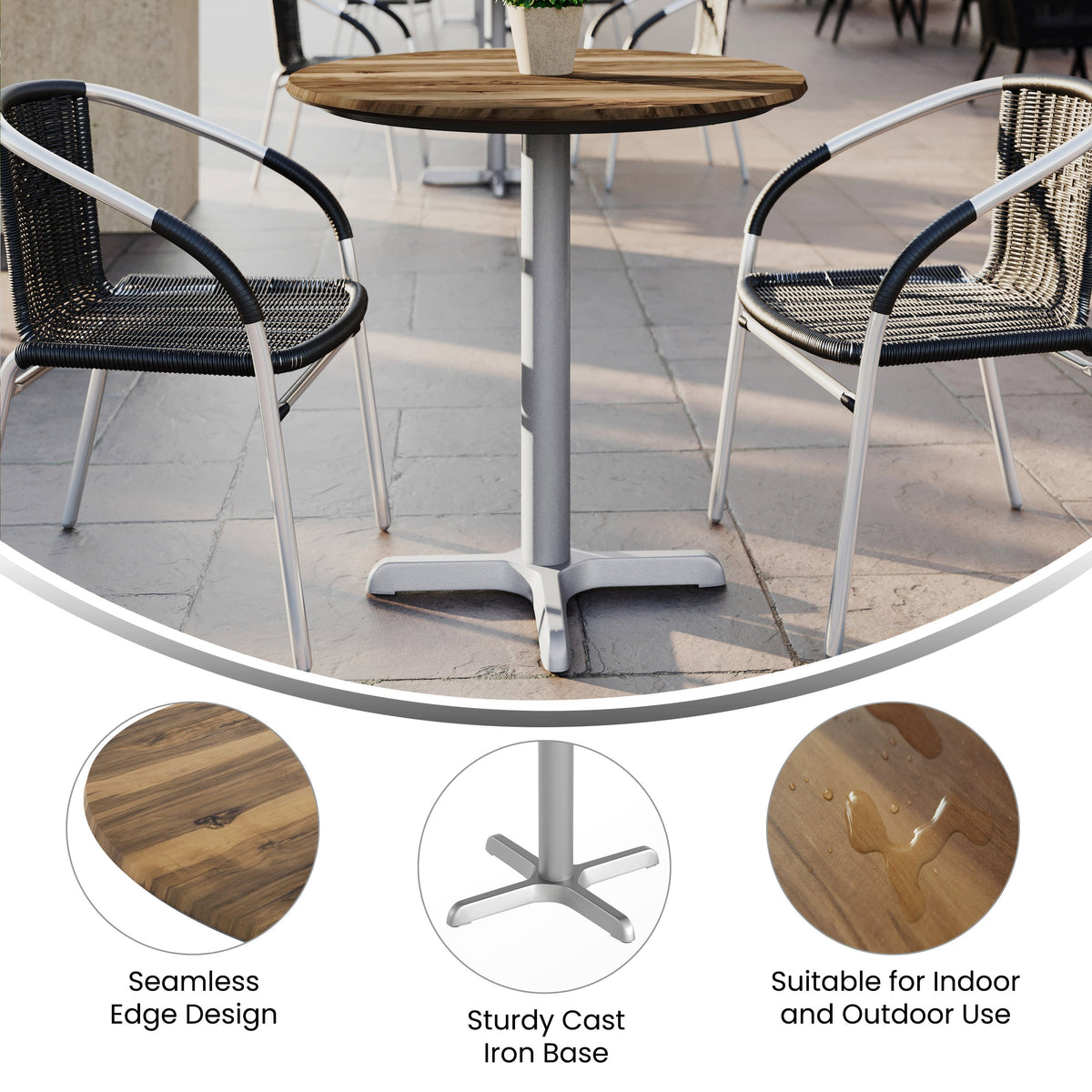 Flash Furniture ST-RD31-NAT-T2222S-GG Commercial All-Weather 31.25" Natural HPL Tabletop with Silver X Base - View 2