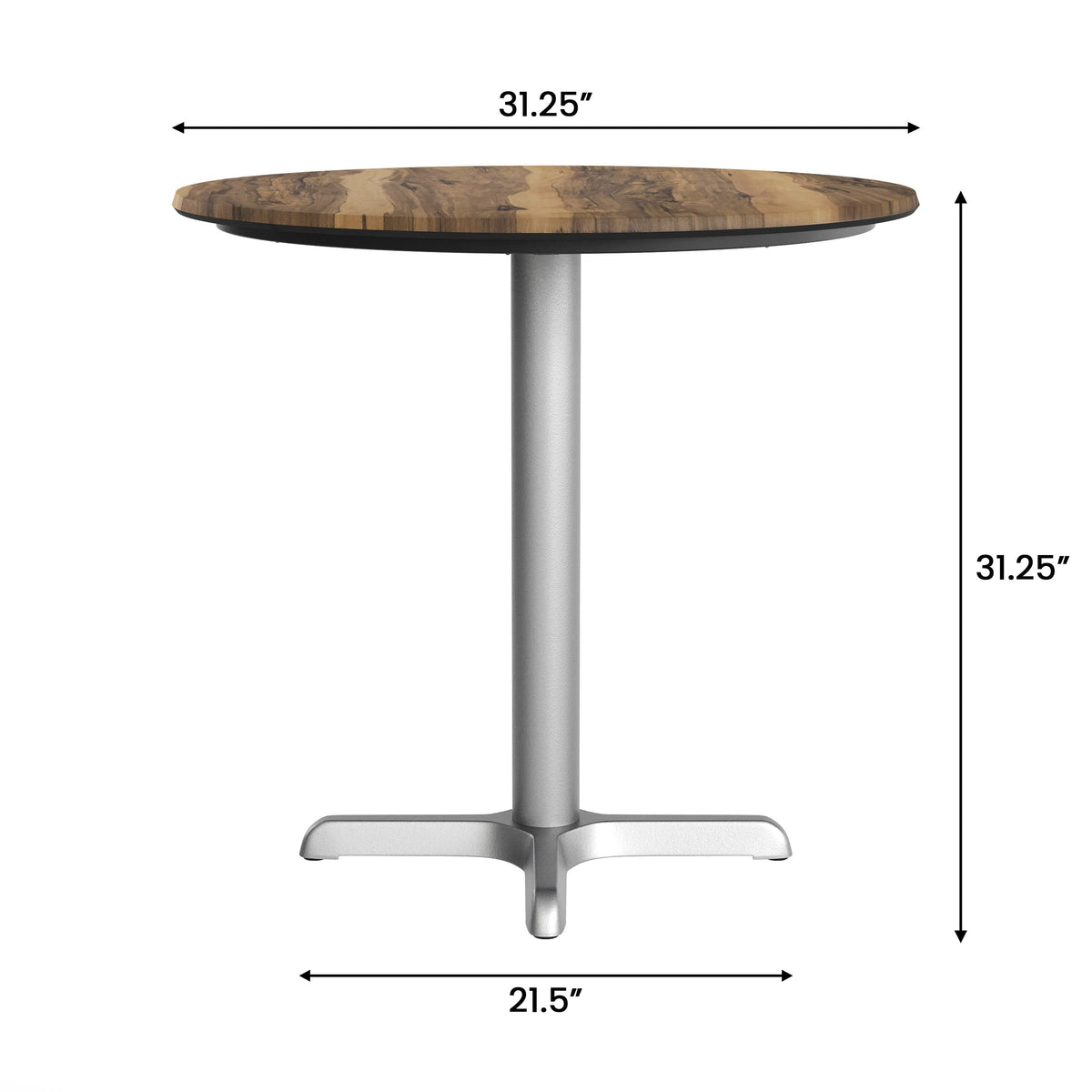 Flash Furniture ST-RD31-NAT-T2222S-GG Commercial All-Weather 31.25" Natural HPL Tabletop with Silver X Base - View 4