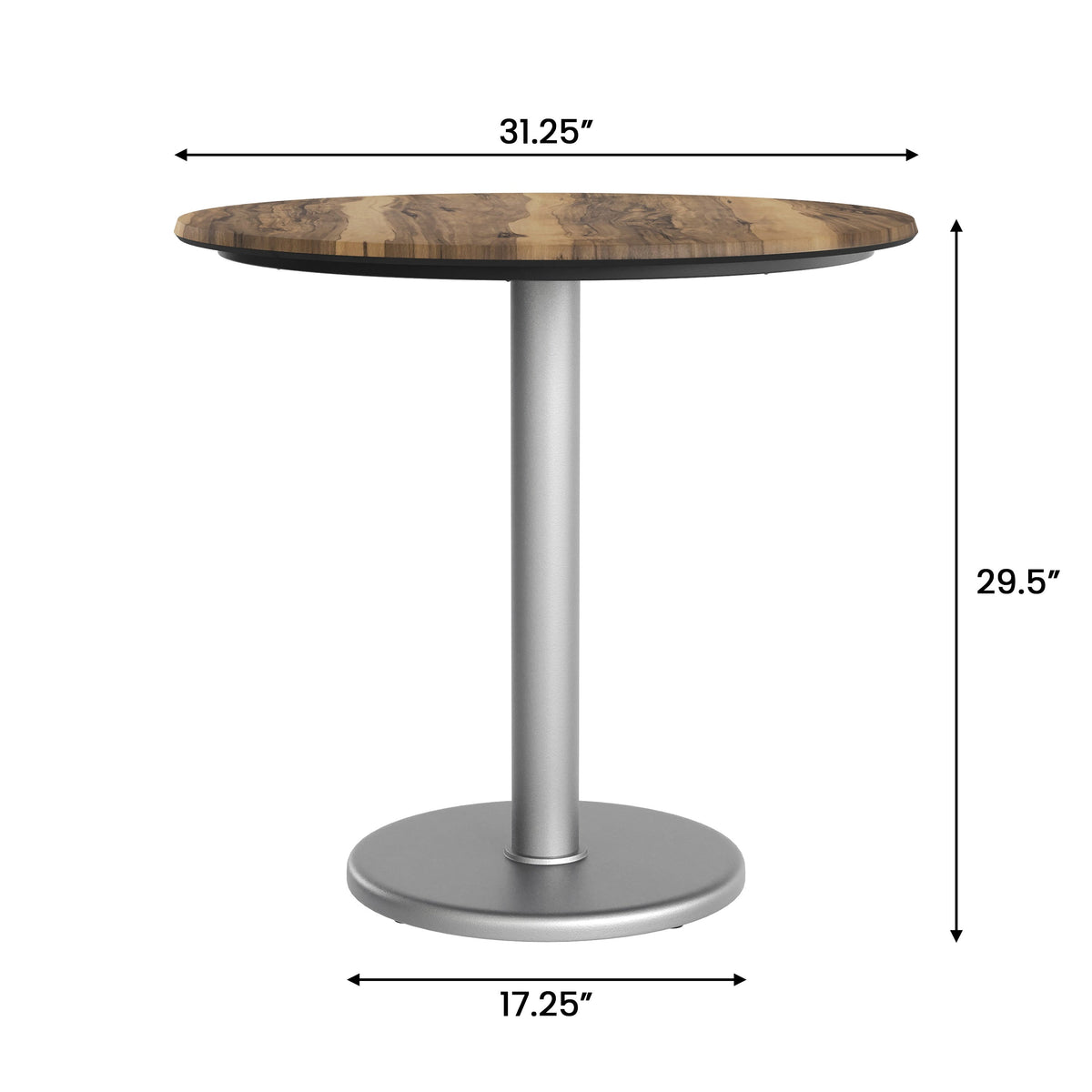 Flash Furniture ST-RD31-NAT-TR18S-GG Commercial All-Weather 31.25" Natural HPL Tabletop with Silver RD Base - View 4
