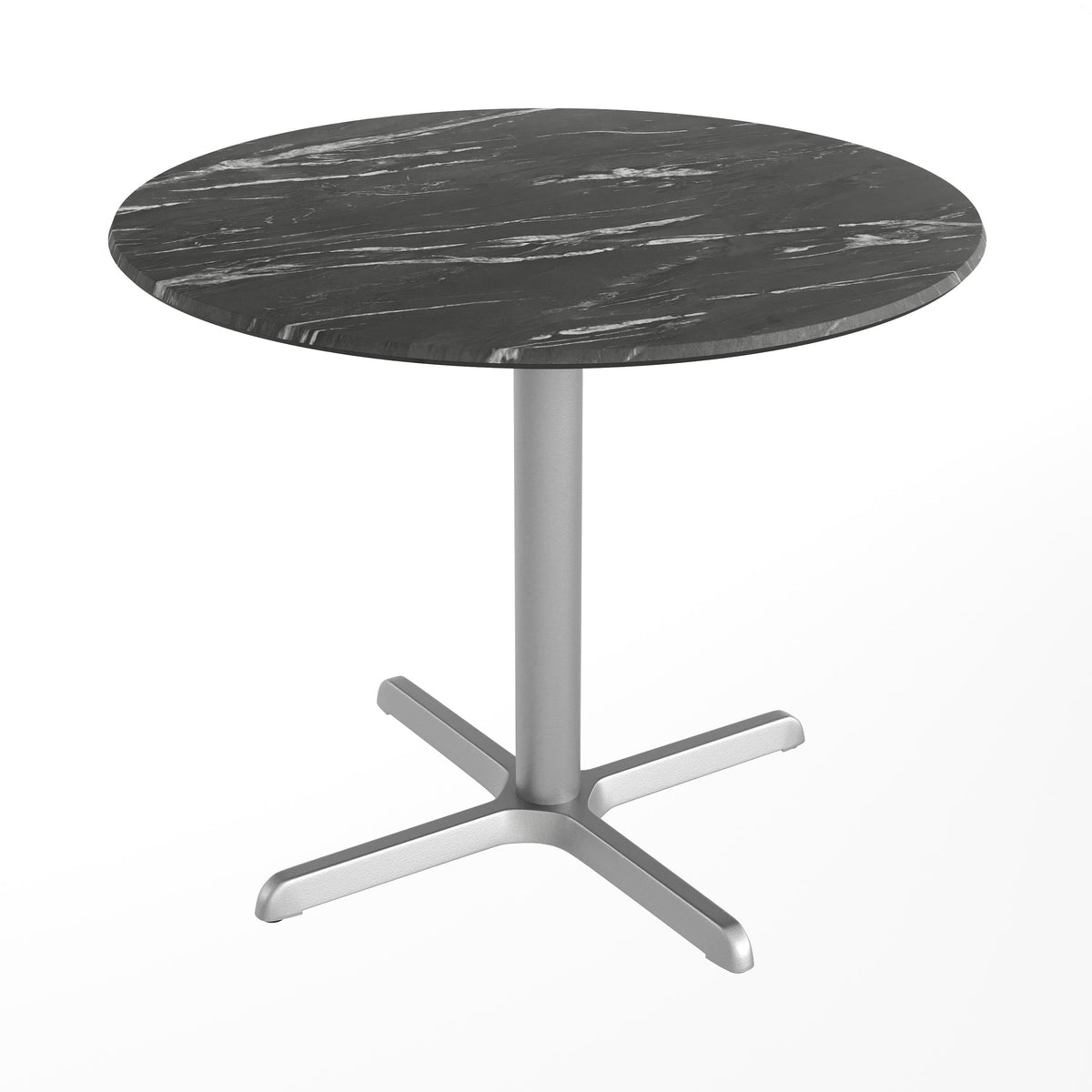 Flash Furniture ST-RD36-BKMAR-T3030S-GG Commercial All-Weather 36" Round Black Faux Marble HPL Tabletop-Silver X Base - Main view