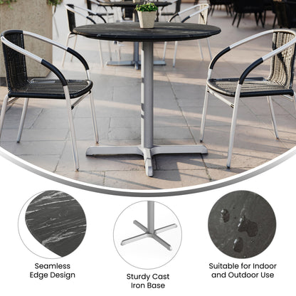 Flash Furniture ST-RD36-BKMAR-T3030S-GG Commercial All-Weather 36" Round Black Faux Marble HPL Tabletop-Silver X Base - View 2