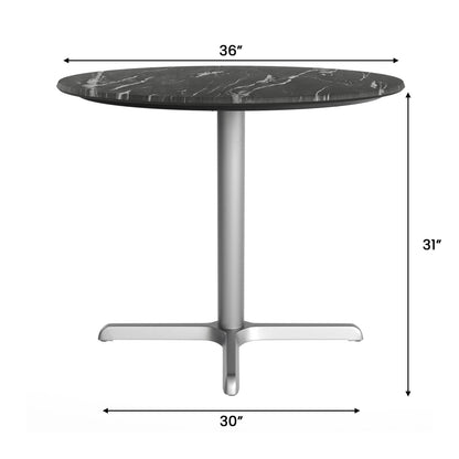 Flash Furniture ST-RD36-BKMAR-T3030S-GG Commercial All-Weather 36" Round Black Faux Marble HPL Tabletop-Silver X Base - View 4