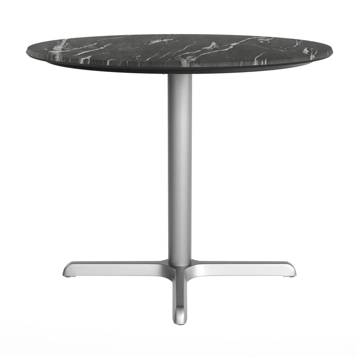 Flash Furniture ST-RD36-BKMAR-T3030S-GG Commercial All-Weather 36" Round Black Faux Marble HPL Tabletop-Silver X Base - View 6