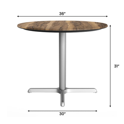 Flash Furniture ST-RD36-NAT-T3030S-GG Commercial All-Weather 36" Round Natural HPL Tabletop-Silver X Base - View 4
