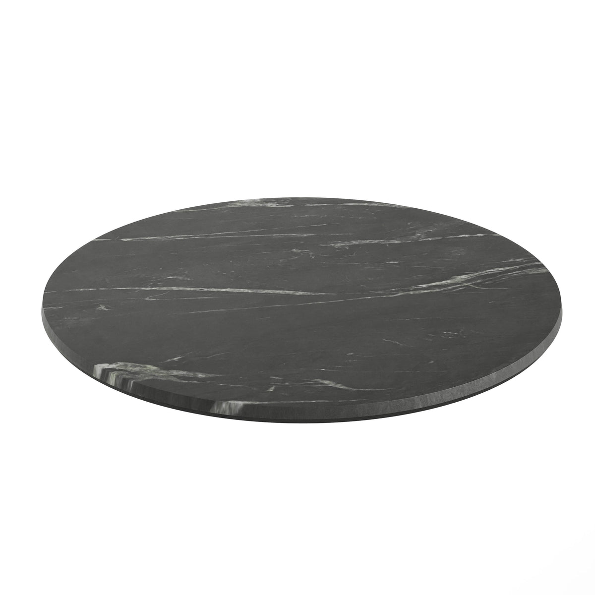 Flash Furniture ST-RD600C-1-M-3A-M-BLK-MAR-GG Commercial 24" Round HPL Wrapped All-Weather Tabletop in Black Faux Marble - Main view