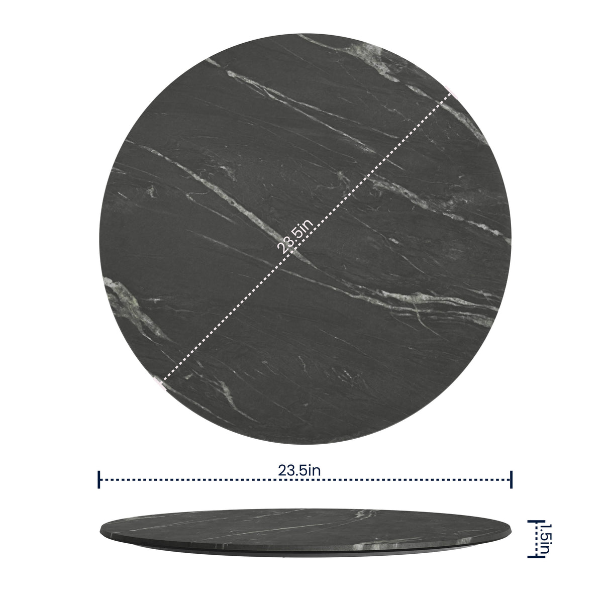 Flash Furniture ST-RD600C-1-M-3A-M-BLK-MAR-GG Commercial 24" Round HPL Wrapped All-Weather Tabletop in Black Faux Marble - View 4