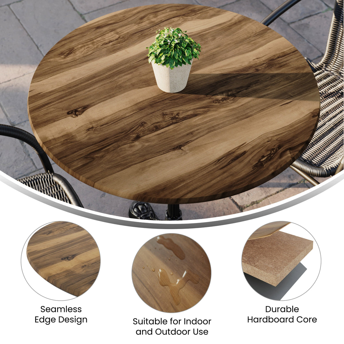 Flash Furniture ST-RD800B-1-M-3A-W-NAT-GG Commercial 31.25" Round HPL Wrapped All Weather Tabletop in Natural - View 2