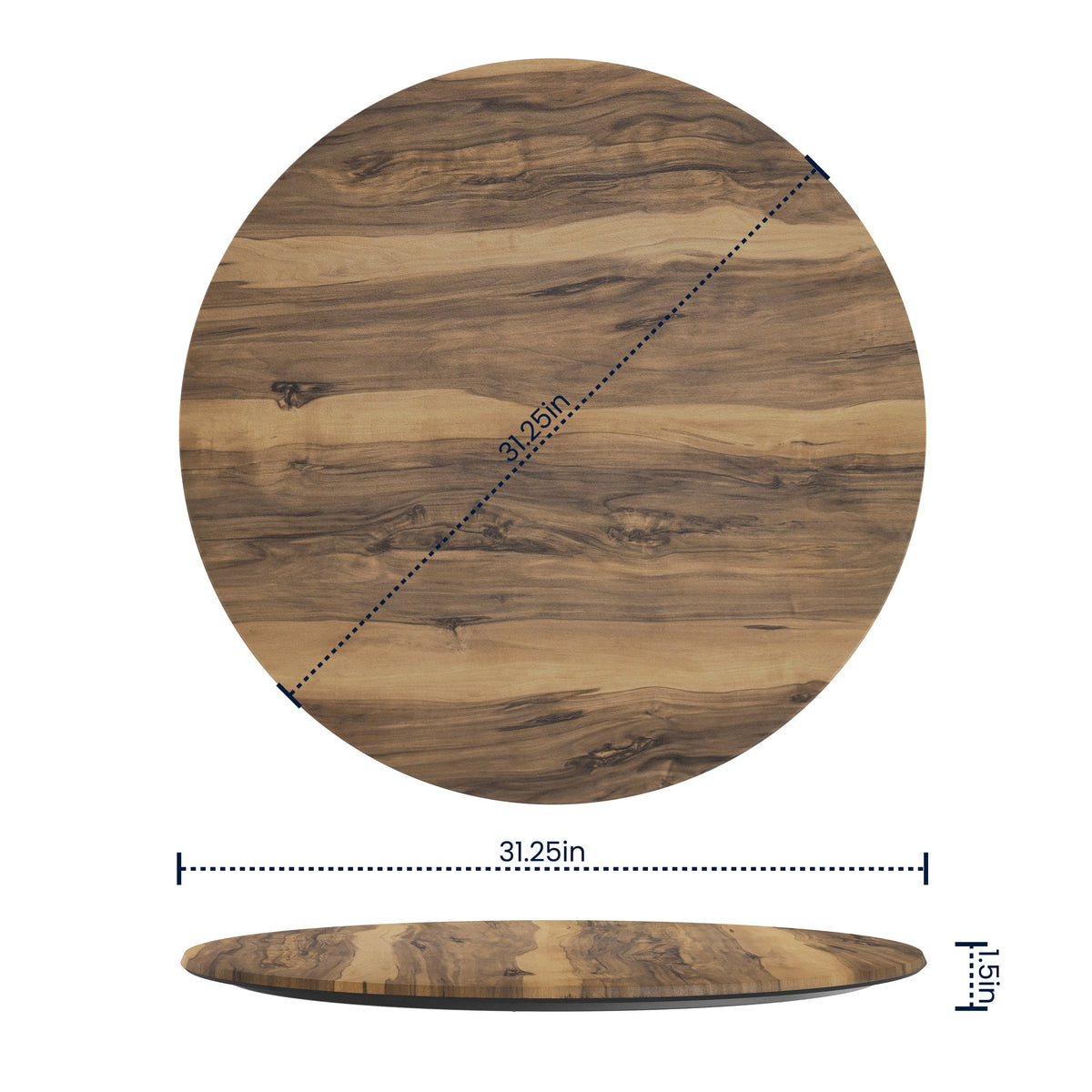 Flash Furniture ST-RD800B-1-M-3A-W-NAT-GG Commercial 31.25" Round HPL Wrapped All Weather Tabletop in Natural - View 4