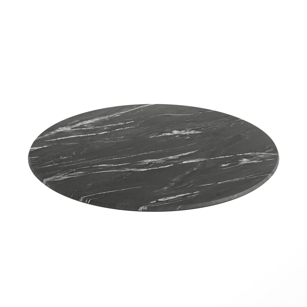 Flash Furniture ST-RD918C-1-M-3A-M-BLK-MAR-GG Commercial 36" Round HPL Wrapped All-Weather Tabletop in Black Faux Marble - Main view