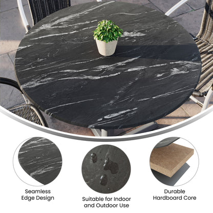 Flash Furniture ST-RD918C-1-M-3A-M-BLK-MAR-GG Commercial 36" Round HPL Wrapped All-Weather Tabletop in Black Faux Marble - View 2