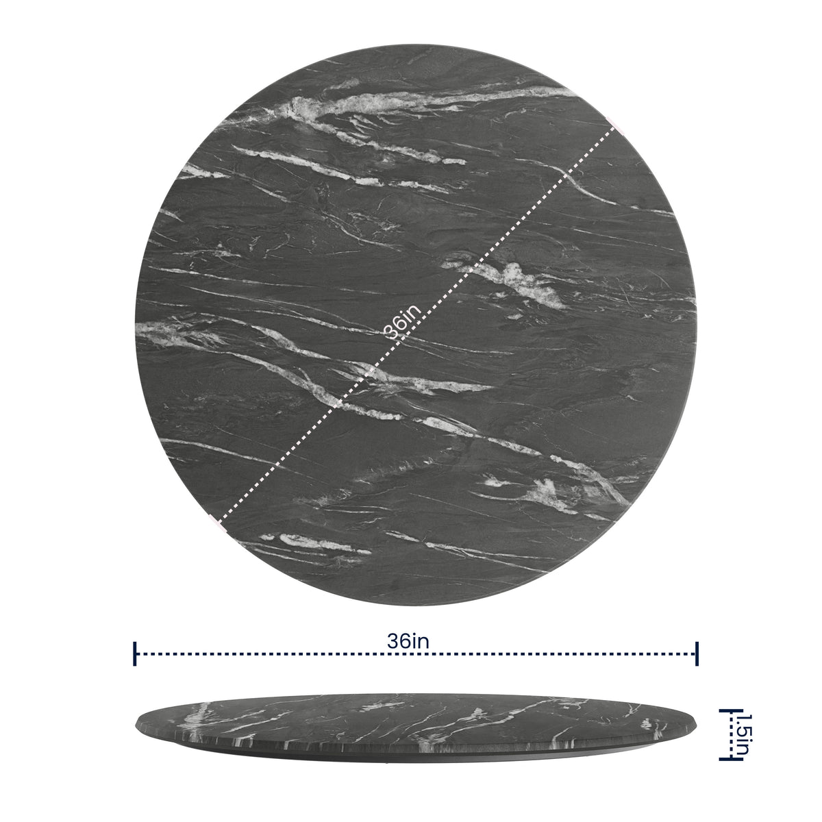 Flash Furniture ST-RD918C-1-M-3A-M-BLK-MAR-GG Commercial 36" Round HPL Wrapped All-Weather Tabletop in Black Faux Marble - View 4