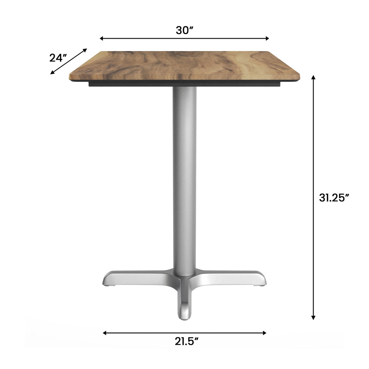 Flash Furniture ST-REC2430-NAT-T2222S-GG Commercial All-Weather 24x30 Natural HPL Tabletop with Silver X Base - View 4