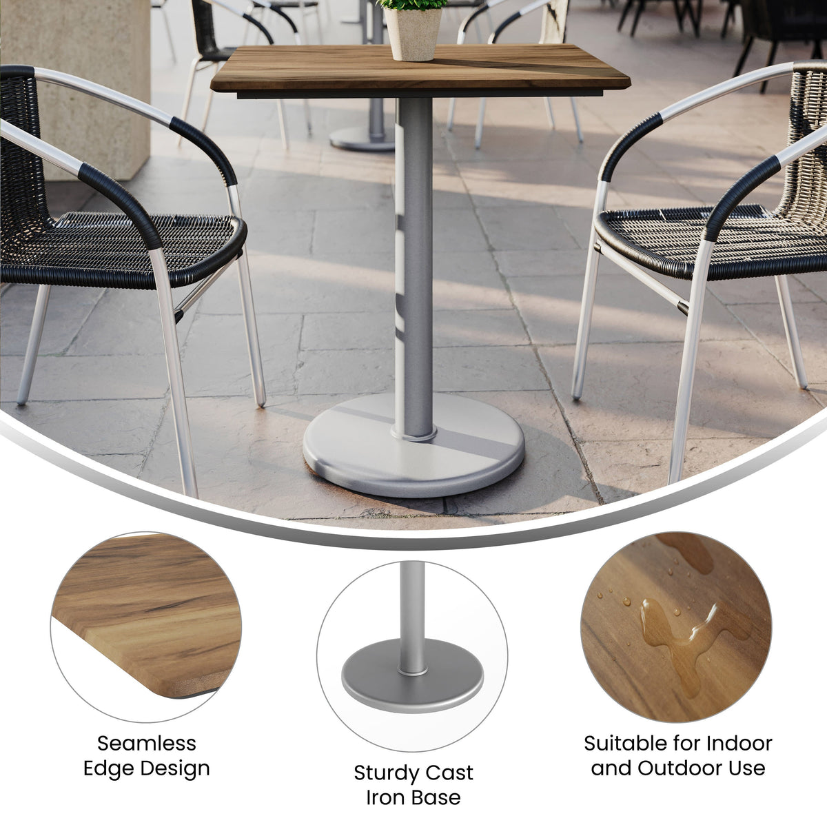 Flash Furniture ST-REC2430-NAT-TR18S-GG Commercial All-Weather 24x30 Natural HPL Tabletop with Silver RD Base - View 2