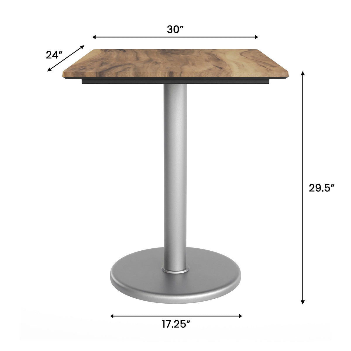 Flash Furniture ST-REC2430-NAT-TR18S-GG Commercial All-Weather 24x30 Natural HPL Tabletop with Silver RD Base - View 4