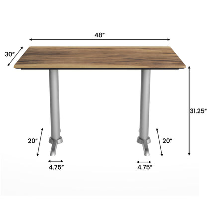 Flash Furniture ST-REC3048-NAT-T0522S-GG Commercial All-Weather 48x30 Natural HPL Tabletop with Silver T Bases - View 4