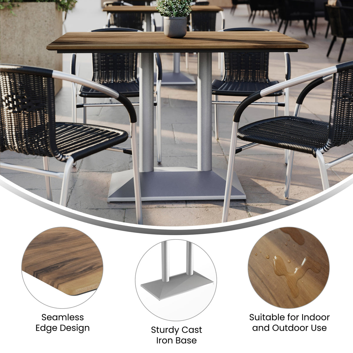 Flash Furniture ST-REC3048-NAT-TB002S-GG Commercial All-Weather 48x30 Natural HPL Tabletop-SIL 2 Column Base (Natural/Silver Base) - View 2