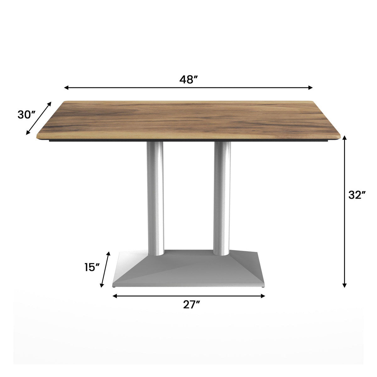 Flash Furniture ST-REC3048-NAT-TB002S-GG Commercial All-Weather 48x30 Natural HPL Tabletop-SIL 2 Column Base (Natural/Silver Base) - View 4