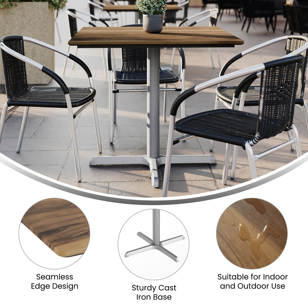 Flash Furniture ST-SQ36-NAT-T3030S-GG Commercial All-Weather 36" Square Natural HPL Tabletop-Silver X Base - View 2
