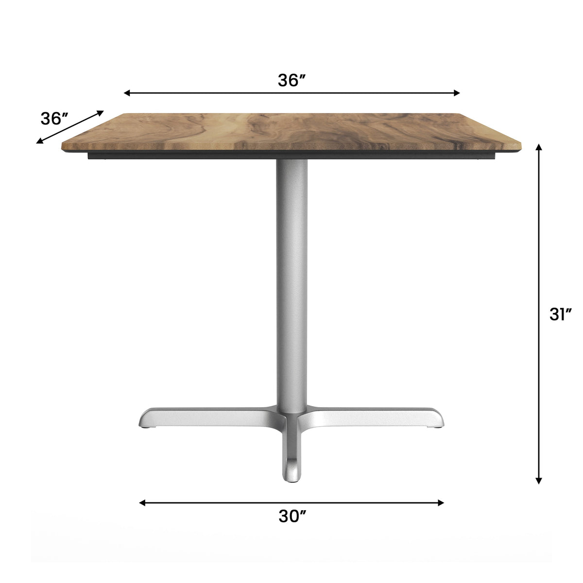 Flash Furniture ST-SQ36-NAT-T3030S-GG Commercial All-Weather 36" Square Natural HPL Tabletop-Silver X Base - View 4