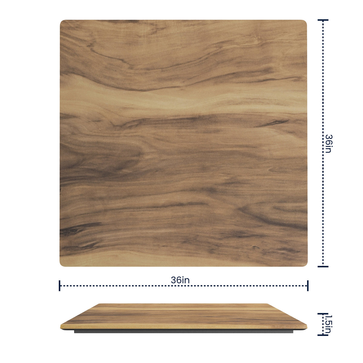 Flash Furniture ST-SQ918B-1-M-3A-W-NAT-GG Commercial 36" SQ HPL Wrapped Scratch and Stain Resistant Tabletop-Natural - View 3
