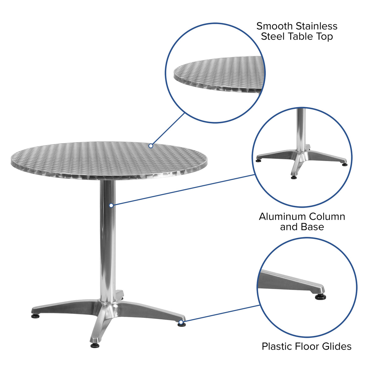 Flash Furniture TLH-052-3-GG 31.5" Round Aluminum Smooth Top Indoor-Outdoor Table with Base - View 2