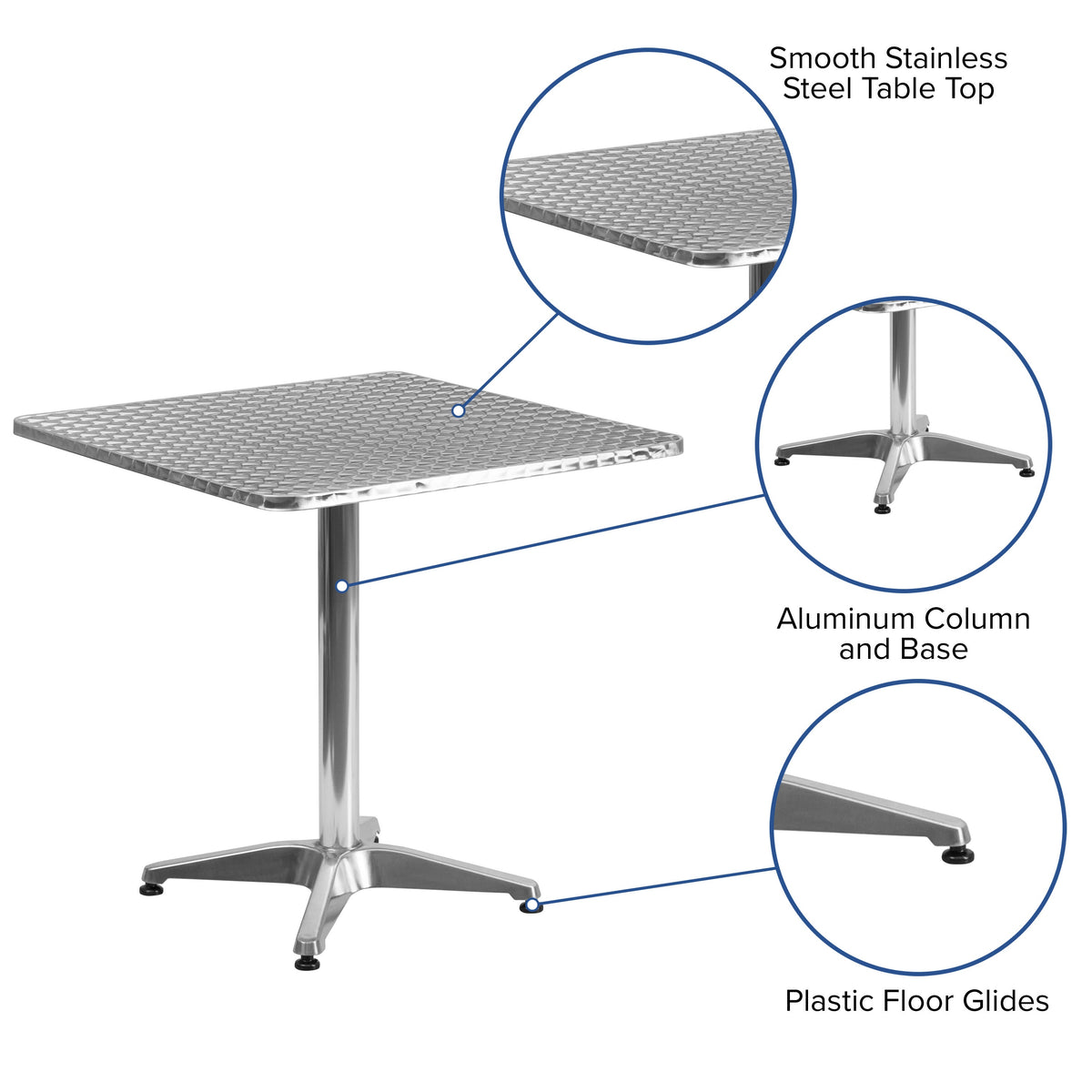 Flash Furniture TLH-053-2-GG 27.5" Square Aluminum Smooth Top Indoor-Outdoor Table with Base - View 2
