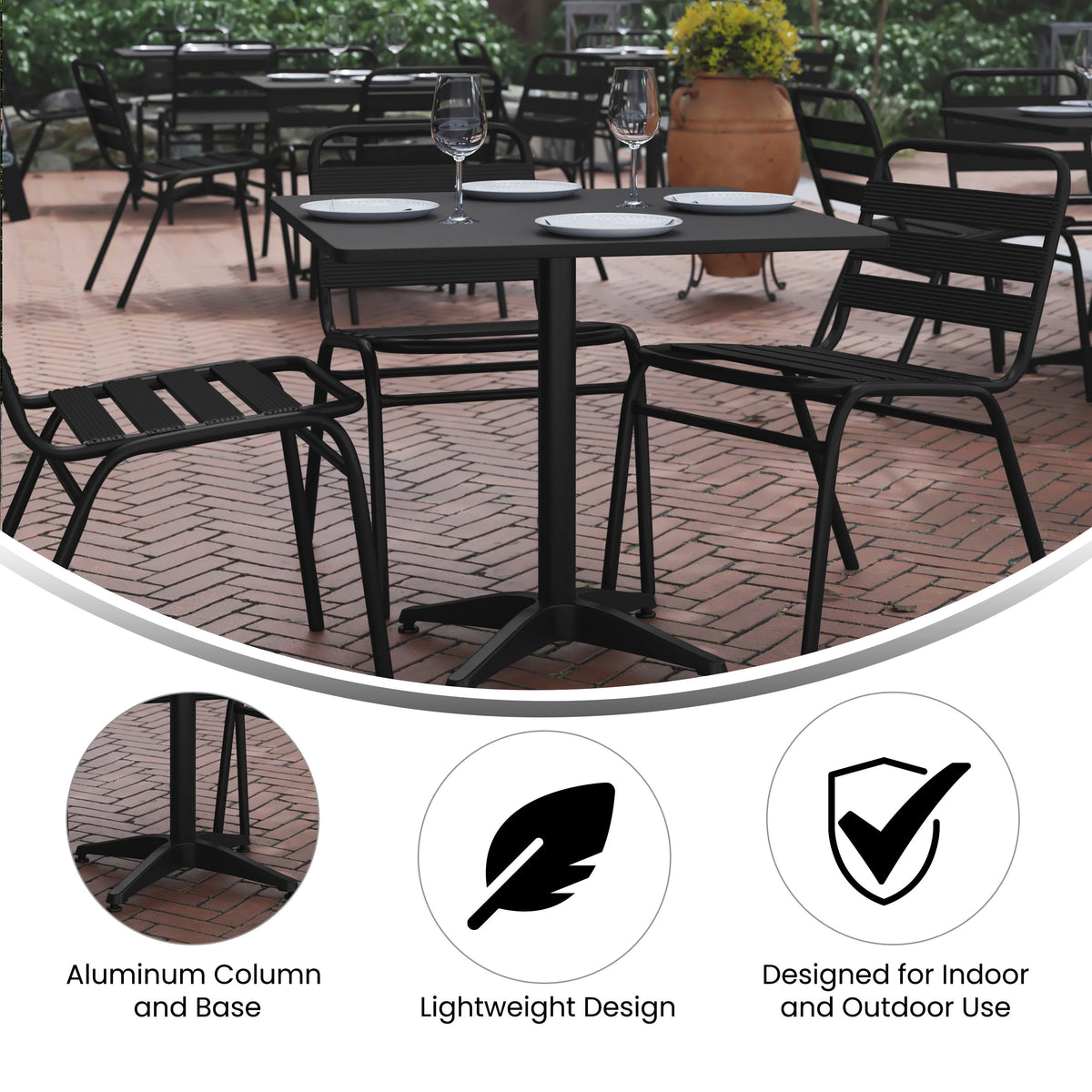 Flash Furniture TLH-053-3-BK-GG 31.5" Square Metal Smooth Top Indoor-Outdoor Table with Base - Black - View 2