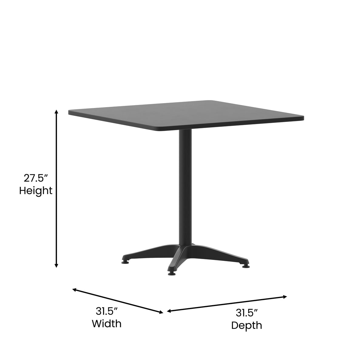 Flash Furniture TLH-053-3-BK-GG 31.5" Square Metal Smooth Top Indoor-Outdoor Table with Base - Black - View 3