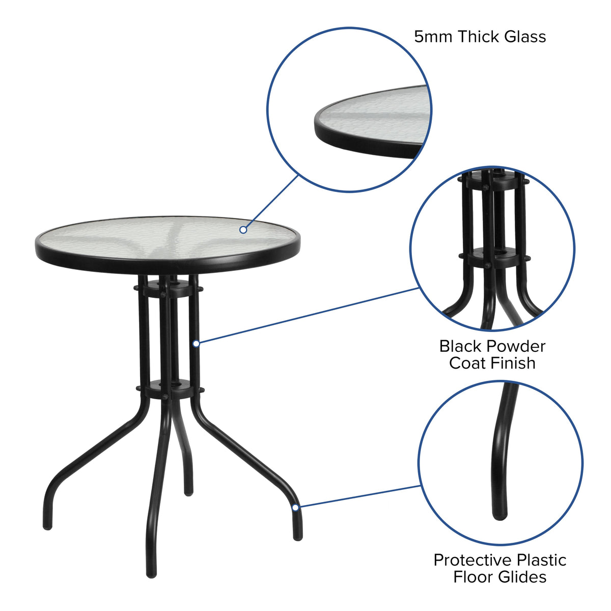 Flash Furniture TLH-0701303C-BN-GG 3 Piece Patio Dining Set - 23.75" Round Glass Table, 2 Brown Flex Stack Chairs - View 3