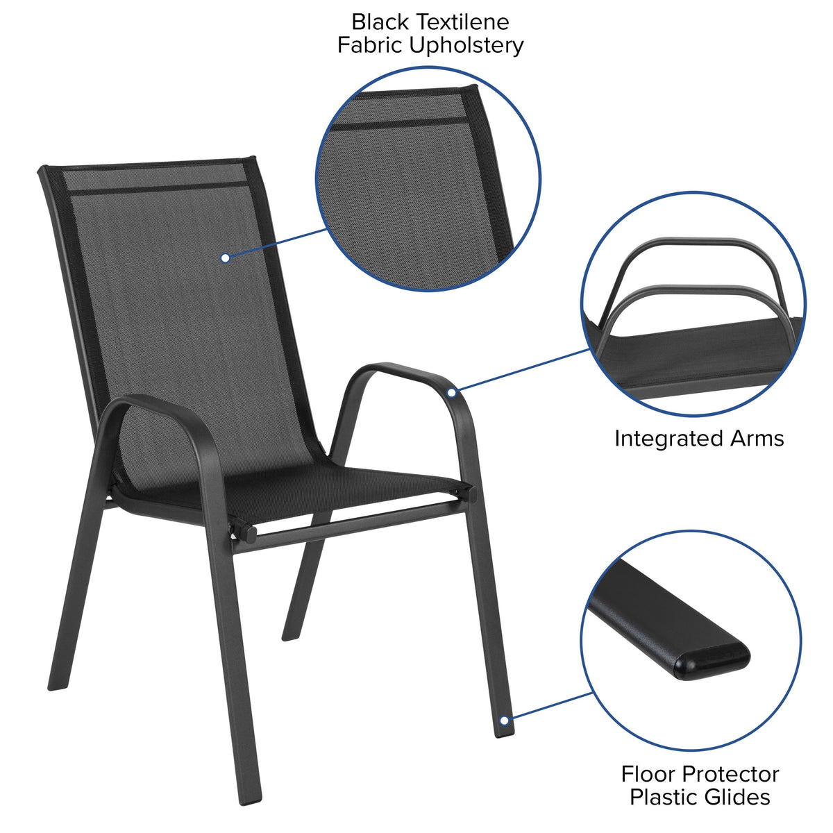 Flash Furniture TLH-0701303C-GG 3 Piece Patio Dining Set - 23.75" Round Glass Table, 2 Black Flex Stack Chairs - View 4