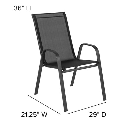 Flash Furniture TLH-0701303C-GG 3 Piece Patio Dining Set - 23.75" Round Glass Table, 2 Black Flex Stack Chairs - View 6